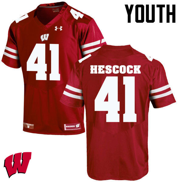 Wisconsin Badgers Youth #41 Jake Hescock NCAA Under Armour Authentic Red College Stitched Football Jersey GS40J48QH
